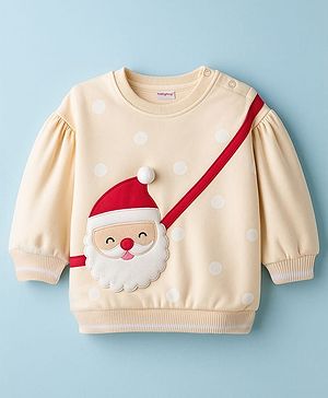 Babyhug Cotton Knit Full Sleeves Sweatshirt With Santa Claus Applique - Yellow