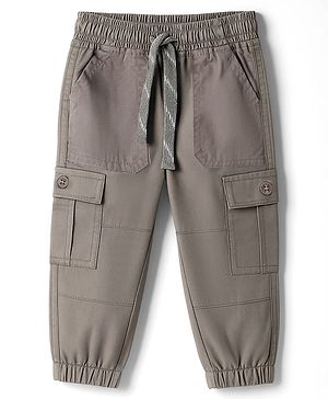 Babyhug Twill Woven Full Length Solid Colour Trouser With Stretch - Grey
