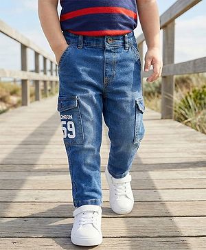 Babyhug Denim Full Length Washed Jeans With Stretch - Blue