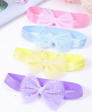 Babyhug Free Size Headbands With Bow Applique Pack Of 4 - Multi Colour