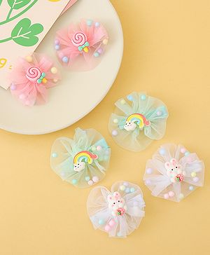 Babyhug Hair Pins And Clips Set of 6 - Pink & Light Green