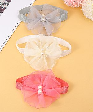 Babyhug Headbands with Floral Applique Pack of 3 Free Size - Multicolor