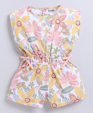 Snuggly MONKEY 100% Cotton Jersey  Knit Sleeveless Floral Printed Jumpsuit - White