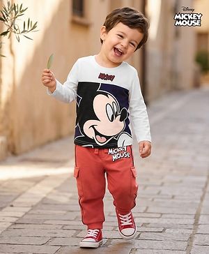 Babyhug Disney Single Jersey Knit Full Sleeves Cut & Sew T-Shirt & Lounge Pant Set with Mickey Mouse Graphics - Multicolor