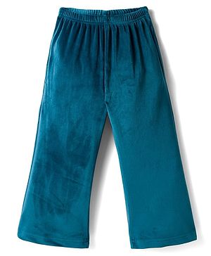 Babyhug Velour Knit Full Length Flared Solid Woollen Pant - Blue