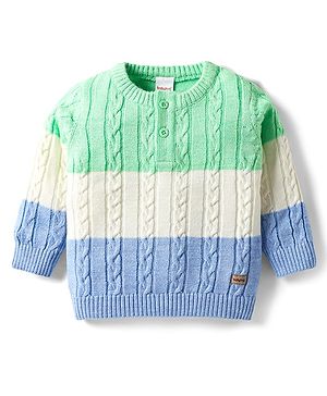 Babyhug Knitted Full Sleeves Pullover Sweater With Cable Knit & Color Block Design - Multicolor