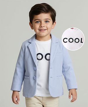 Babyhug Knit Full Sleeves Solid Coloured Partywear Blazer With Printed Tee - Light Blue