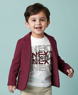 Babyhug Knit Full Sleeves Solid Blazer With Printed T-Shirt - Maroon