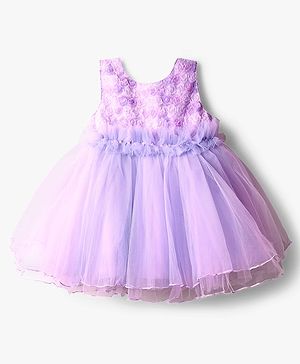 Babyhug Mesh Woven Sleeveless Fit & Flare Partywear Dress With Floral Yoke - Purple
