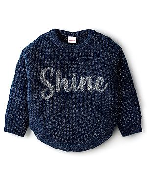 Babyhug Knit Full Sleeves Pullover Sweater with Sequin Detailing - Navy Blue