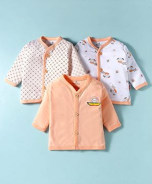 Child World Sinker Knit Full Sleeves Jhablas with Animal Print Pack of 3 - White & Peach