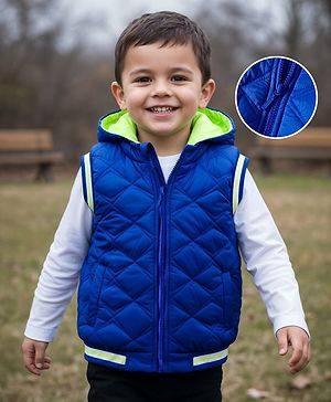 Babyhug Woven Sleeveless Hooded Quilted Winter Jacket - Royal Blue