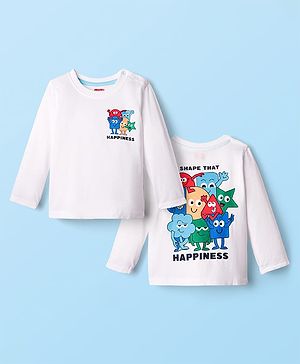 Babyhug 100% Cotton Knit Full Sleeves T-Shirt with Happiness Text Print on Front & Back - White