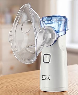 Babyhug Portable Mesh Nebulizer Machine| Handheld Low-Noise Nebulizer for Kids & Adults| Adult Mask, Child Mask & Mouthpiece| Home & Travel Use| Battery & USB Operation