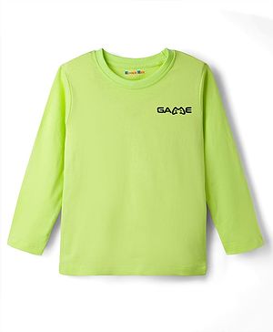 Kookie Kids Single Jersey Knit Full Sleeves Round Neck T-Shirt with Game Text Print - Lime Green