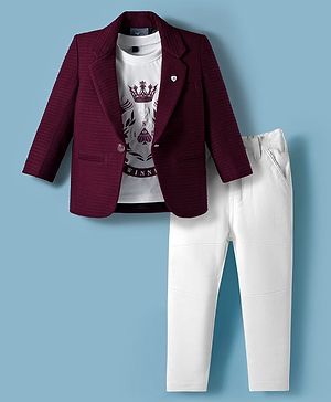 Dapper Dudes Dream Achiever Text Printed Tee & Trousers With Full Sleeves Blazer Set - Pink