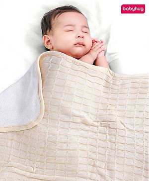 Babyhug Premium Cotton Knitted & Fur All Seasons Blanket - Off White