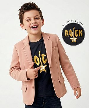 Pine Kids Knit Full Sleeves Solid Blazer With Printed Inner Tee - Pink