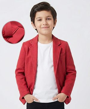 Pine Kids Knit Full Sleeves Solid Blazer - Red