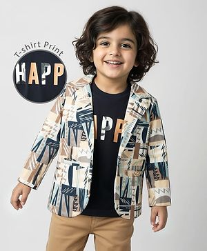 Babyhug Knit Full Sleeves Blazer with Inner Tee & Abstract Print - Multicolor