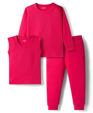Babyhug Knit Full Sleeves Solid Thermal Set With Vest - Red