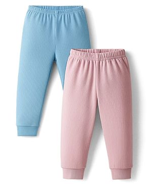 Babyhug Knit Full Length Solid Thermal Pants Pack of 2 - Pink & Light Blue