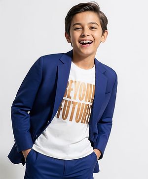 Pine Kids Knit Full Sleeves Solid Blazer with Printed Inner Tee - Blue