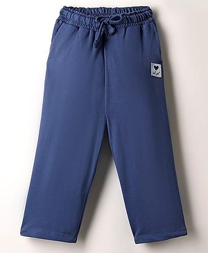 Kookie Kids Terry Knit Full Length Solid Color Wide Leg Lounge Pant with Badge Detailing - Navy Blue