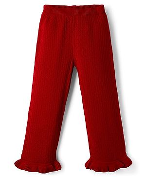 Babyhug Sweater Knit Full Length Solid Woollen Pant - Red