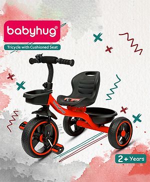 Babyhug Tricycle with Comfortable Seat & High Backrest|Storage Baskets| Anti-Slip Pedals| Puncture Proof Wheels| Easy to Assemble| Cushion Seat - Red