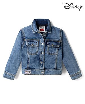 Babyhug Disney Knit Denim Jacket with Full Sleeves and Marie Patch - Blue