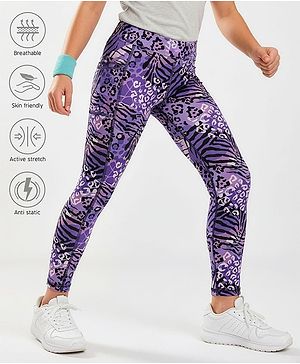 Pine Active Knit Full Length Super Stretch Printed Leggings - Violet
