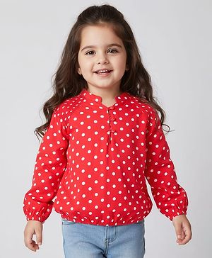 Babyhug Rayon Woven Full Sleeves Polka Dot Printed Top - Red