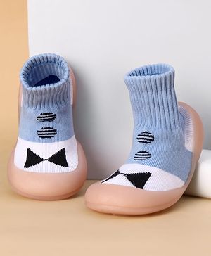Cute Walk by Babyhug Slip on Sock Shoes with Bow Embroidery - Blue