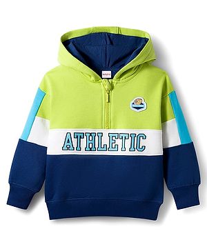 Babyhug Fleece Knit Full Sleeves Hooded Sweatshirt with Text Graphic & Cut & Sew Design - Multicolor