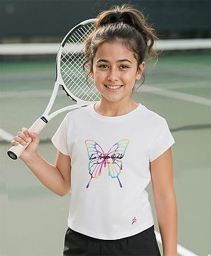 Pine Active Knit Half Sleeves T-Shirt with Butterfly Print - White