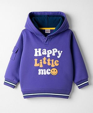 Babyhug Fleece Knit Full Sleeves Hooded Sweashirt With Text Print - Purple