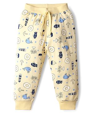 Babyhug Cotton Knit Full Length Lounge Pant With Nautical Theme Print - Yellow