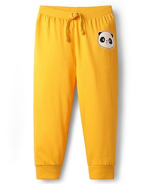 Babyhug Cotton Knit Full Length Panda Printed Lounge Pant - Yellow