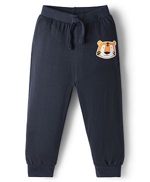 Babyhug Cotton Knit Full Length Lounge Pant With Animal Print - Navy Blue
