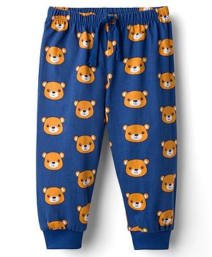 Babyhug Cotton Knit Full Length Lounge Pants with Animal Print - Blue