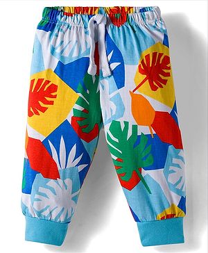 Babyhug Cotton Knit Full Length Lounge Pant with Tropical Theme Print - Multicolor