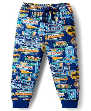 Babyhug Cotton Knit Full Length Lounge Pant with Text Print - Navy Blue