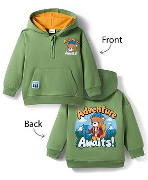 Babyhug Fleece Knit Full Sleeves Hooded Sweatshirt with Animal Print & Kangaroo Pocket - Green