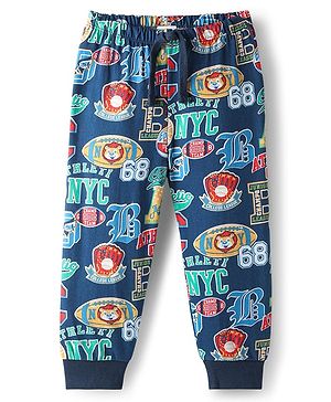 Babyhug Cotton Knit Full Length Lounge Pant With Text Print - Multicolour