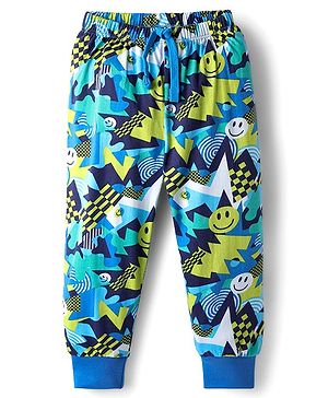 Babyhug Cotton Knit Full Length Lounge Pant with Smiley  Print - Multicolor