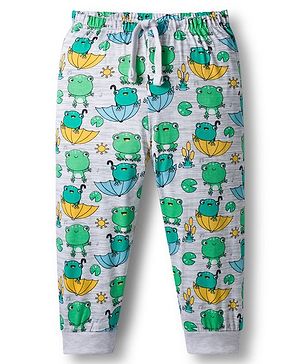 Babyhug Cotton Knit Full Length Lounge Pant with Animal Print - Green