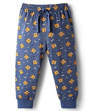 Babyhug Cotton Knit Full Length Lounge Pant With Tiger Print - Navy Blue