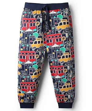 Babyhug Cotton Knit Full Length Lounge Pant with Traffic Print - Navy Blue