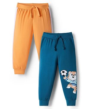 Babyhug Cotton Knit Full Length Animal Printed Lounge Pants Pack Of 2  - Teal Blue & Orange